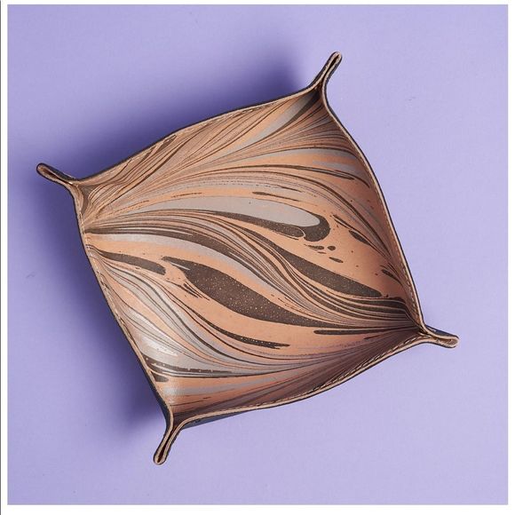 Tribe Alive Hand Marbled Leather Catchall Snap Valet Tray - Picture 1 of 8